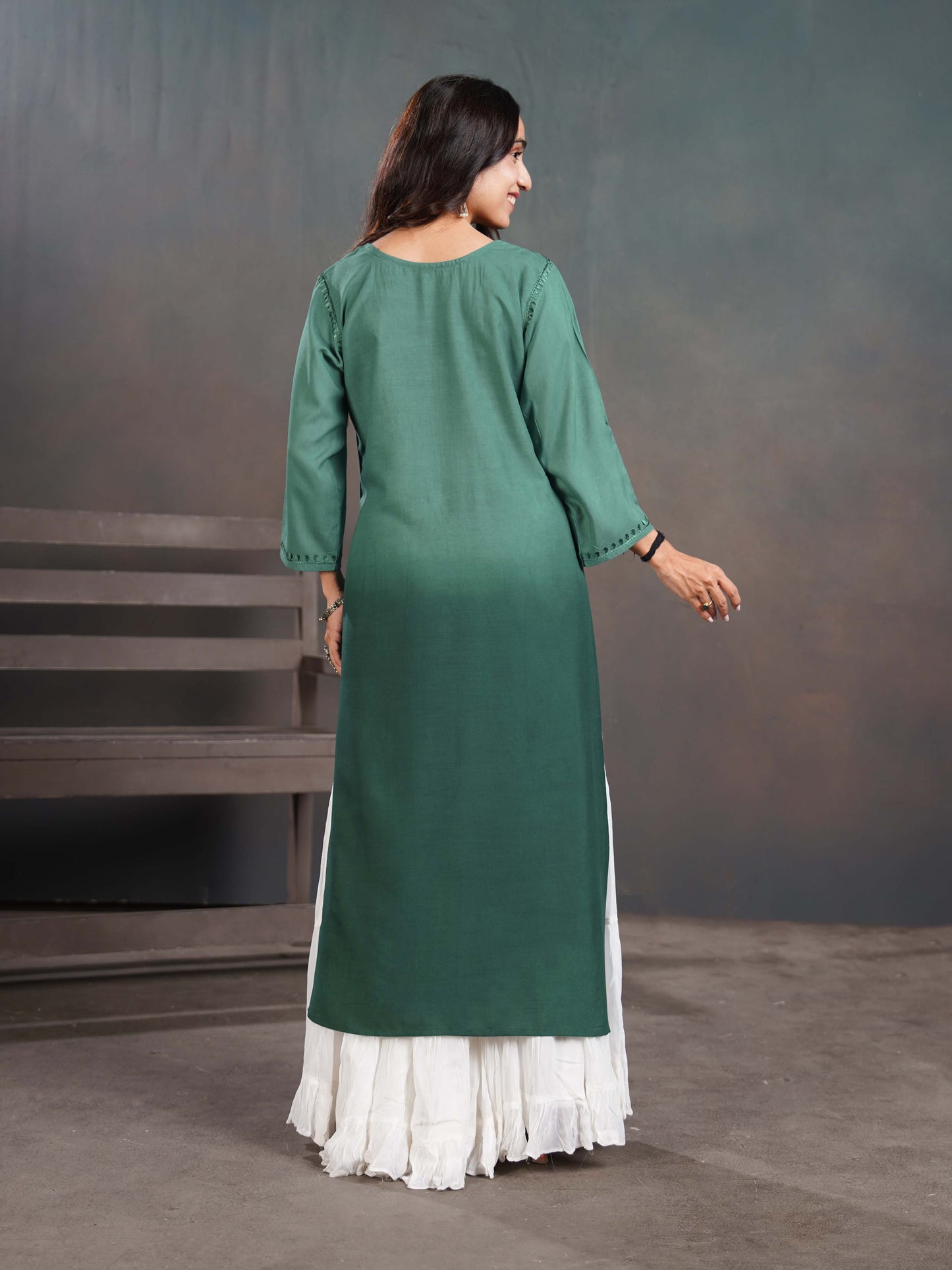 Amber Sage Green Ombre Long Rayon Kurta