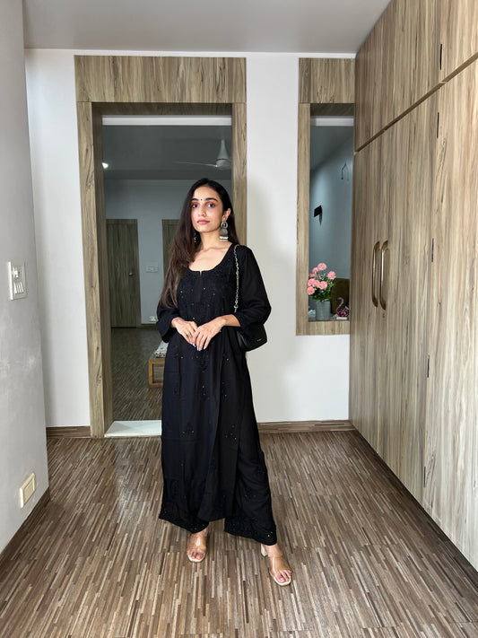 Gulistaan Black 2 piece Rayon Kurta Plazzo set