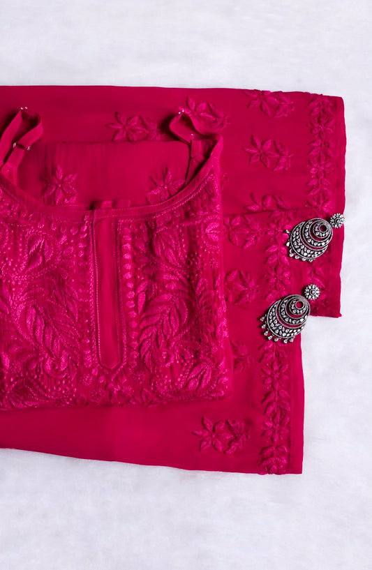 Nayaab Deep Pink Viscose Sleeveless Set