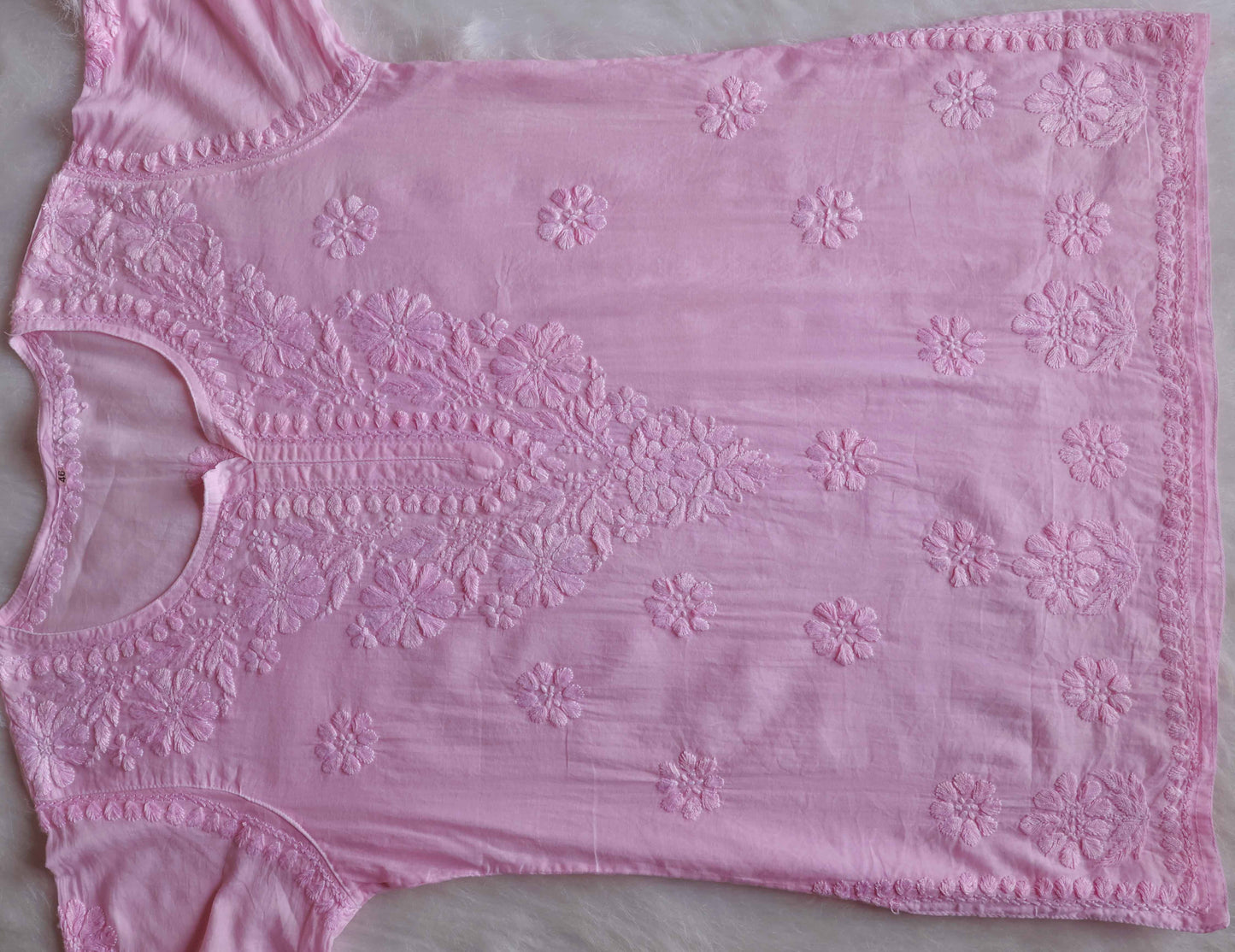 Nazakat Baby Pink Cotton short kurta