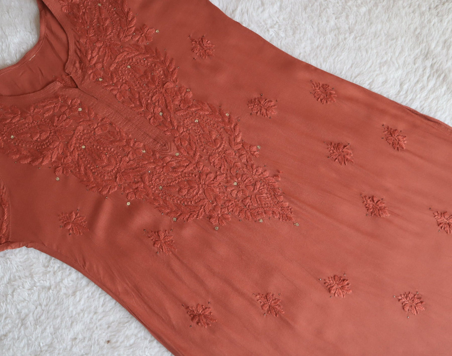 Mirha Rust Rayon sequin embllished Long Kurta