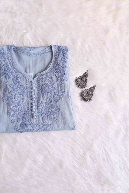 Anouki  Grey Rayon Cotton Kurta