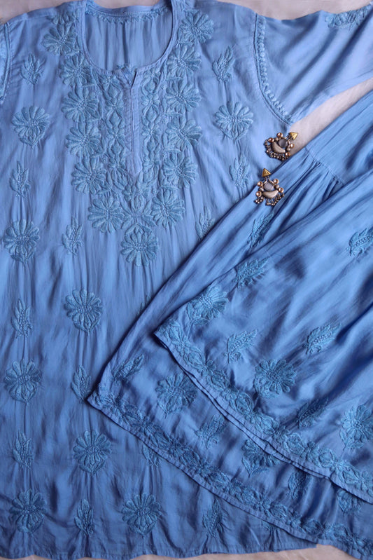 roohani Ice Blue rayon Garara set