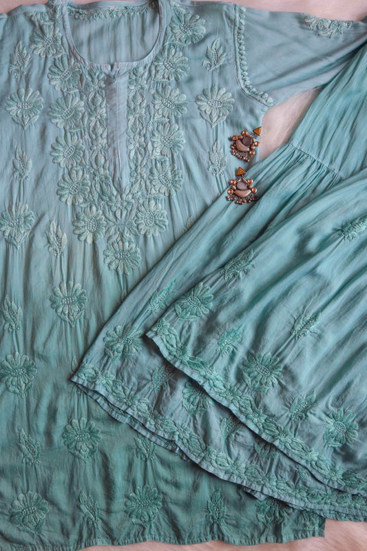 roohani Sea Blue rayon Garara set