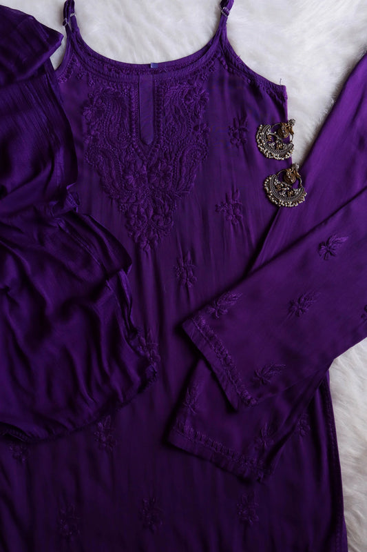 Falak deep purple noodle strap 3 piece suit set