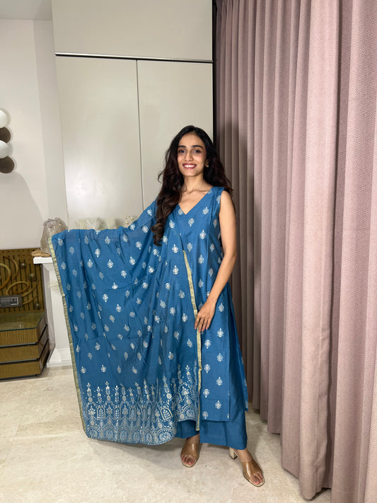 Ridhi Blue Rayon Kurta Pant Set