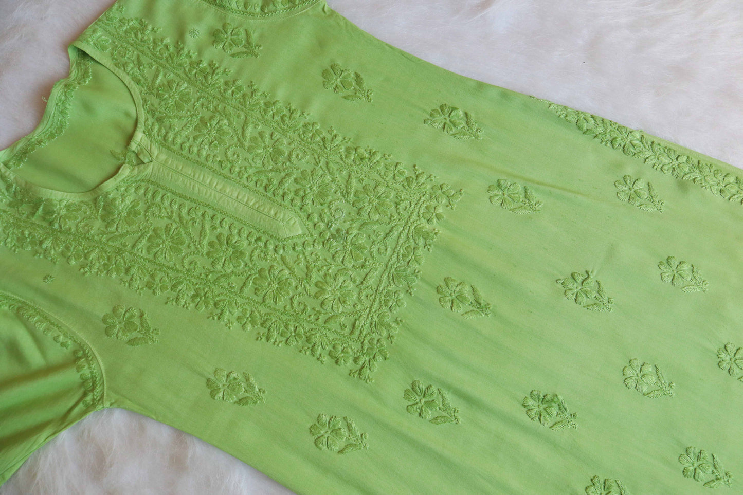 Nikhat Lime Green Rayon Long Kurta