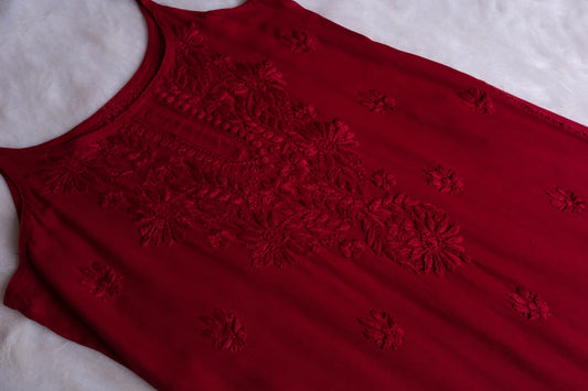 Falak Maroon Noodle Strap 3 Piece Kurta set