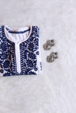 ANTARA White & Navy Blue Long Rayon kurta