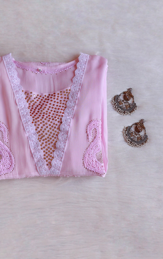 Inaya Baby Pink Pure Chiffon Dress