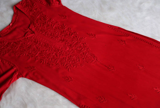 Amber Red Long Rayon Kurta