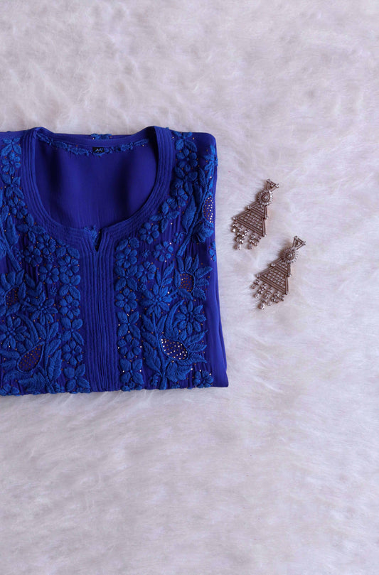 Ehsaas Royal Blue Viscose Georgette Kurta