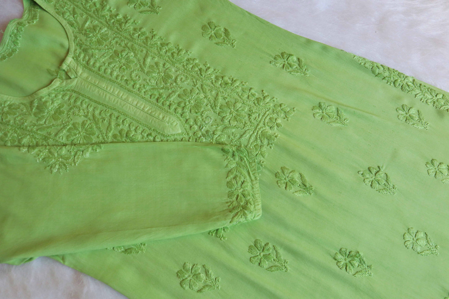 Nikhat Lime Green Rayon Long Kurta