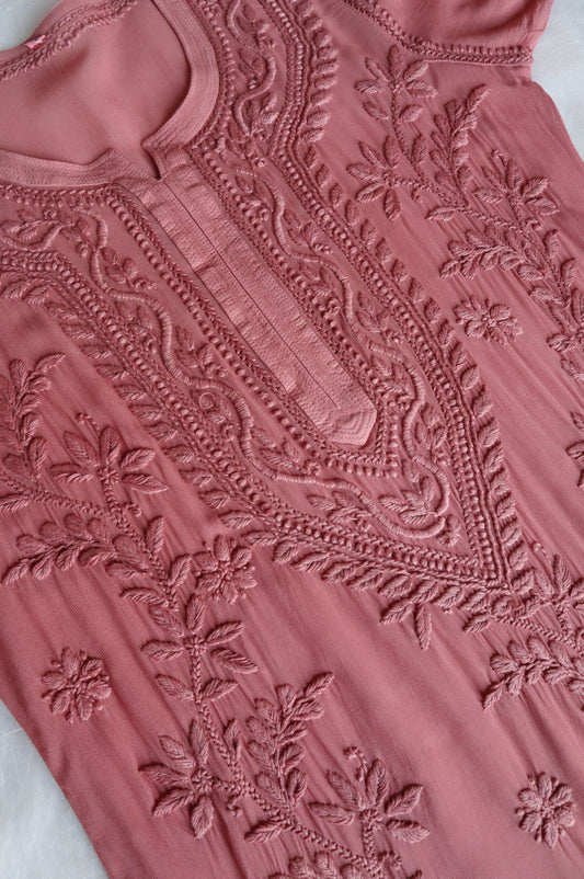 rivayat rose brown viscose georgette kurta