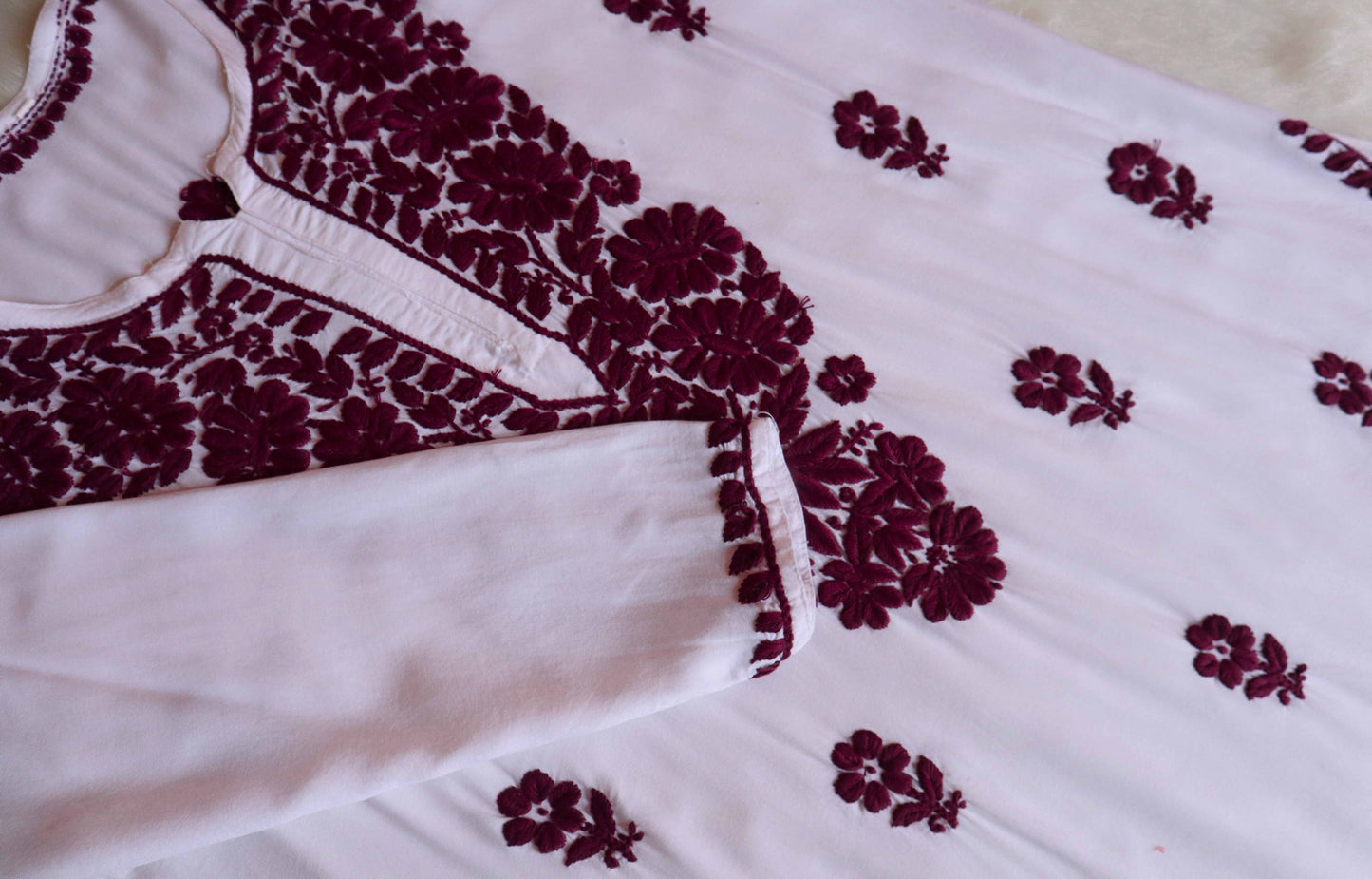 ANTARA White & Plum Long Rayon kurta