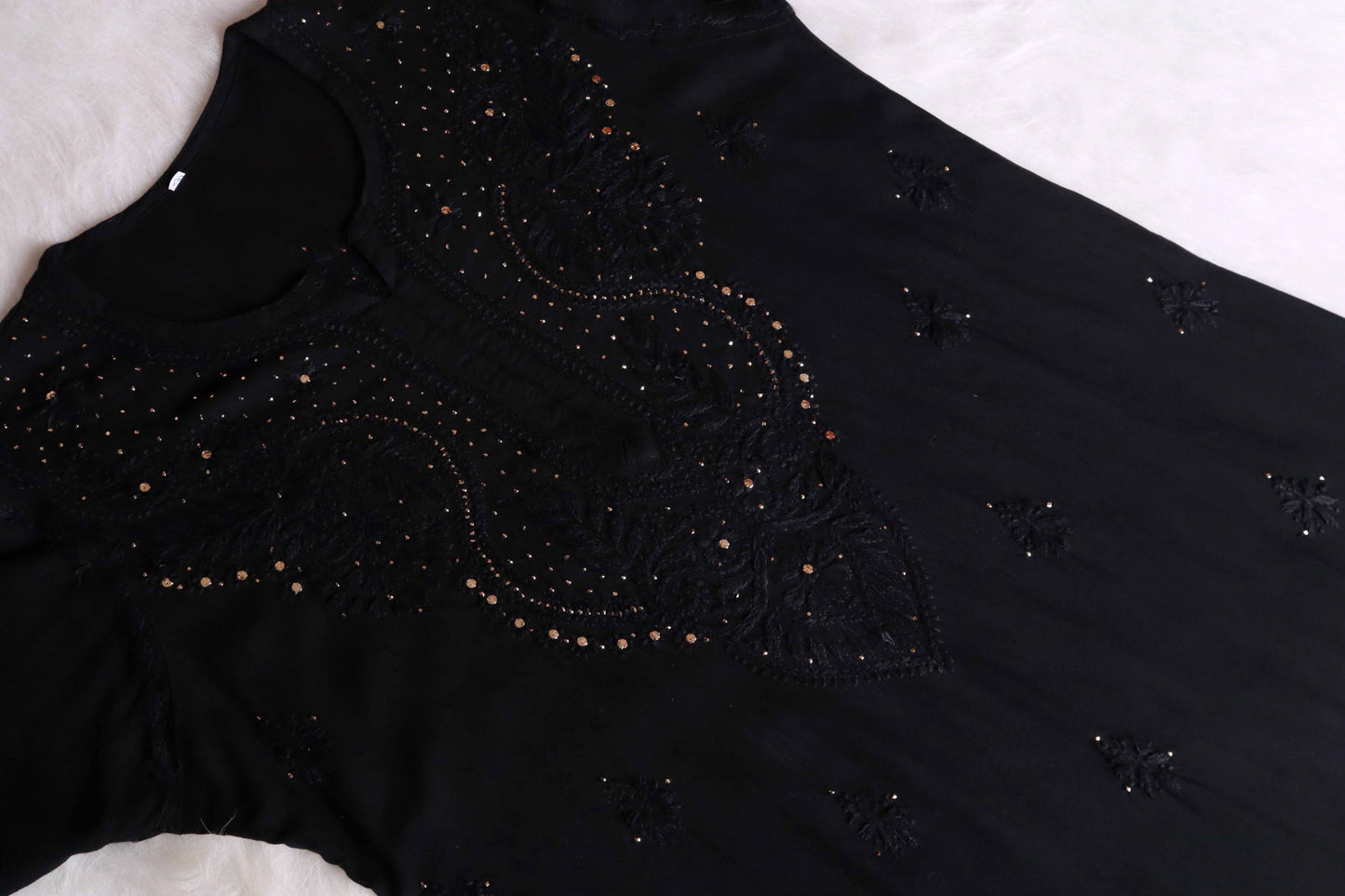 Ida Black Rayon mukaish Long Kurta
