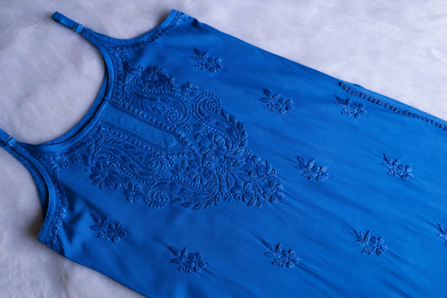 Falak Sapphire Blue Noodle Strap 3 Piece Kurta set
