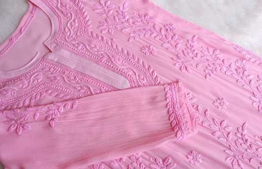 rivayat Baby Pink Viscose Georgette Kurta