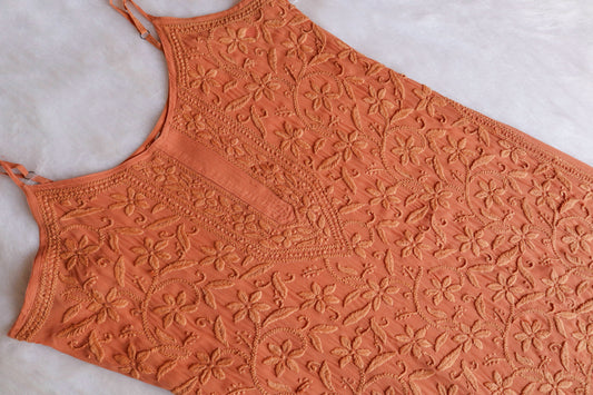 Eira Rust Orange Viscose Strappy Kurta