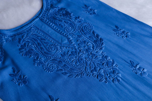 Falak Sapphire Blue Noodle Strap 3 Piece Kurta set