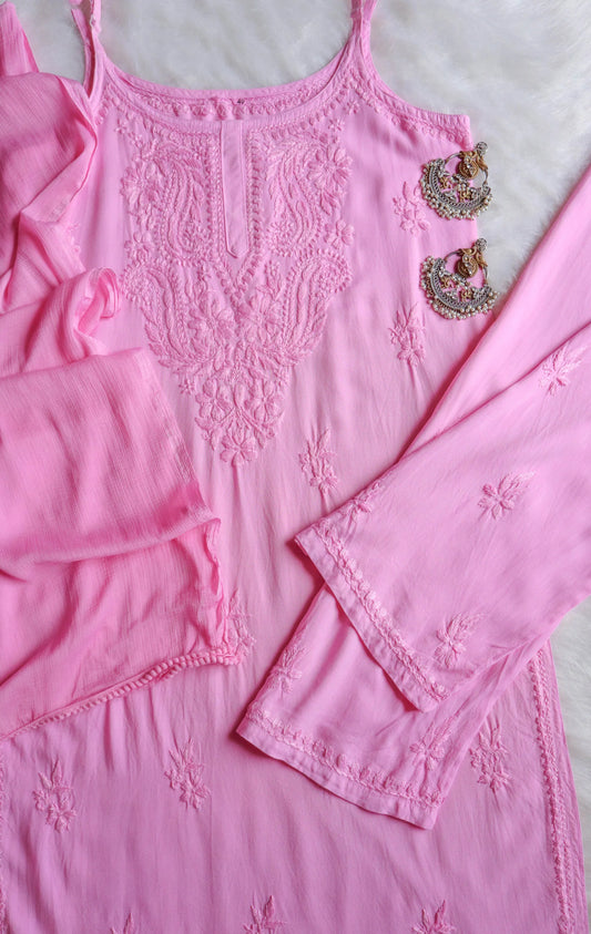 Falak baby pink noodle strap 3 piece suit set