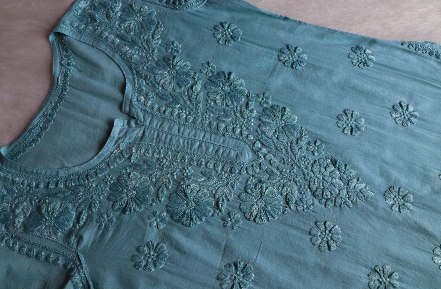 Nazakat Sea Blue Cotton short kurta