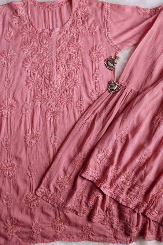 roohani rose brown rayon Garara set