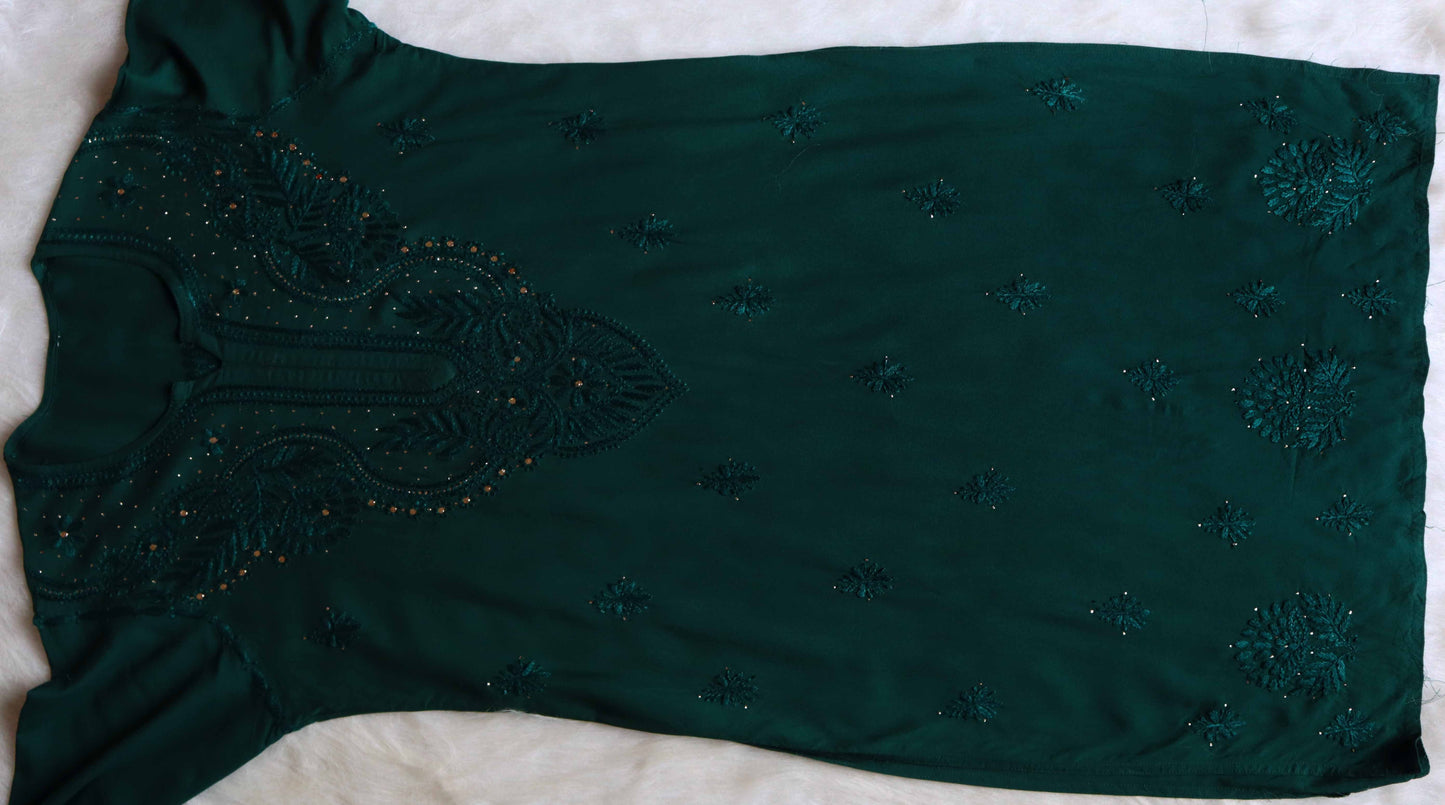 Ida Bottle Green Rayon mukaish Long Kurta