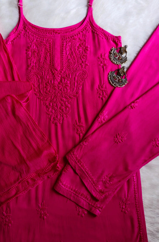 Falak rani pink noodle strap 3 piece suit set