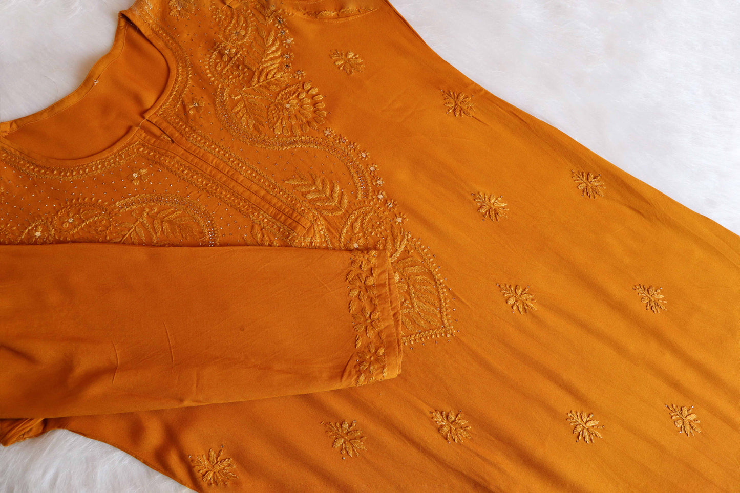 Ida Mustard Rayon mukaish Long Kurta
