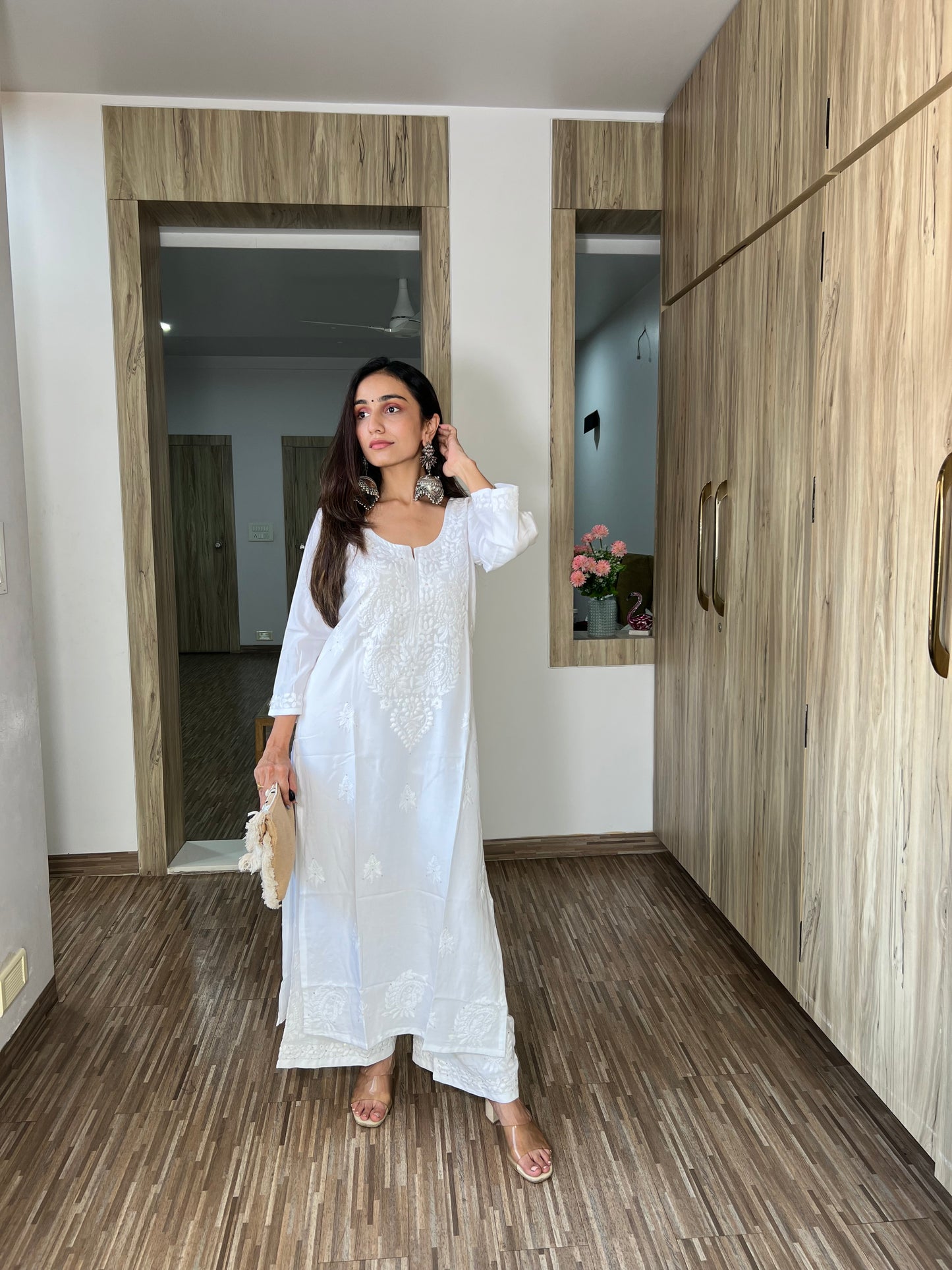 Gulistaan White 2 piece Rayon Kurta Plazzo set