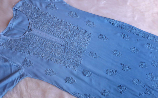 anora Ice Blue Rayon Kurta Pant set