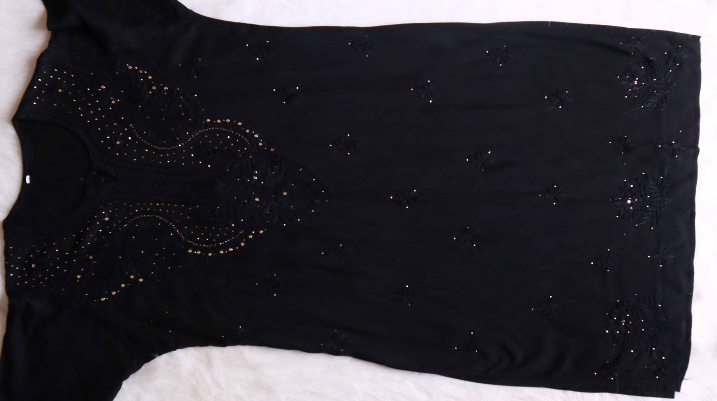 Ida Black Rayon mukaish Long Kurta
