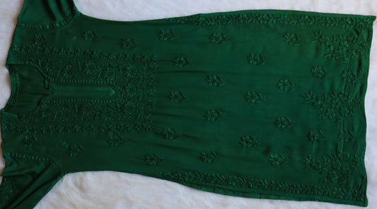 Nikhat Bottle Green Rayon Long Kurta