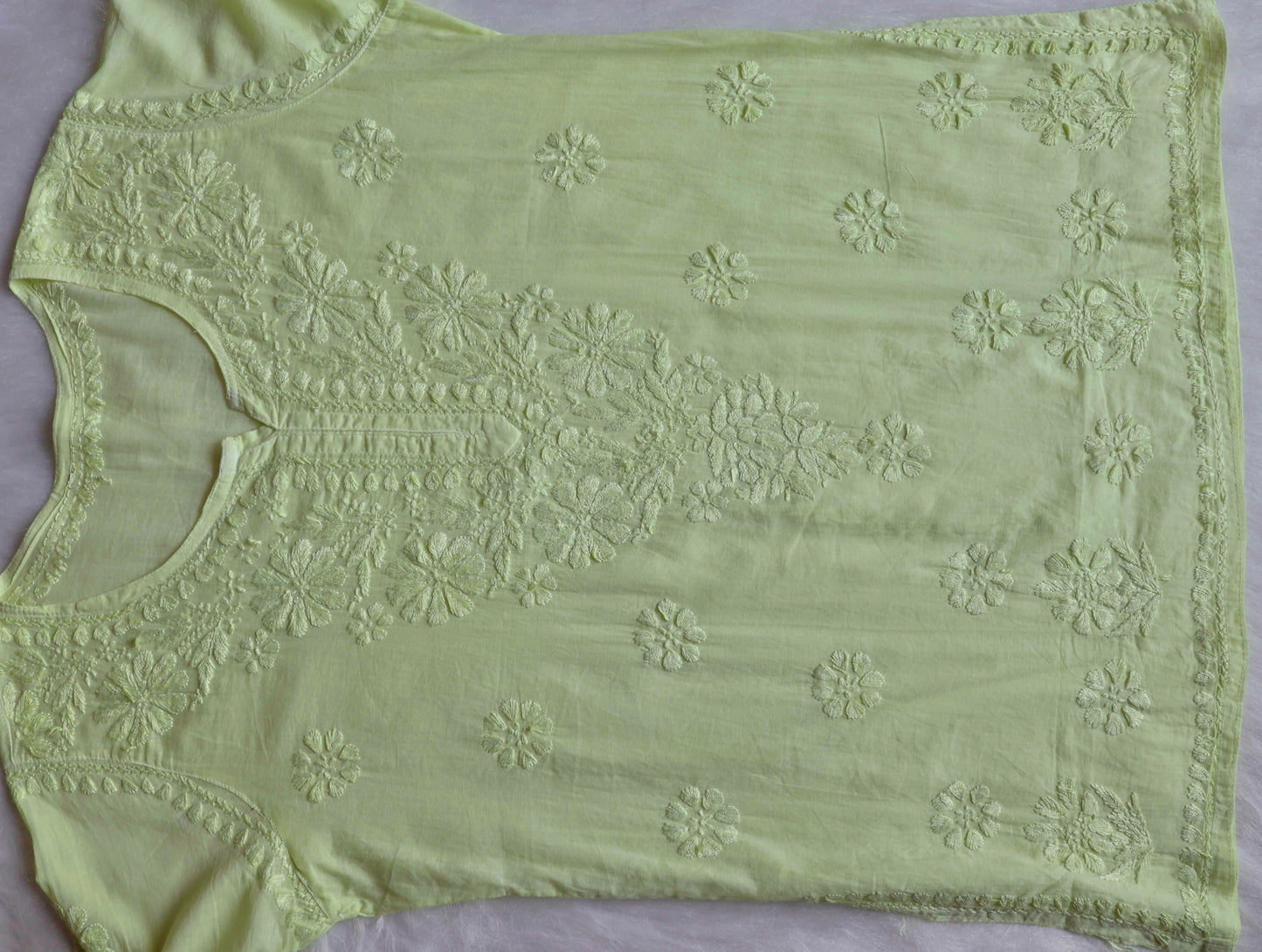 Nazakat Lime Green Cotton short kurta