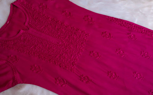 anora Deep Pink Rayon Kurta Pant set