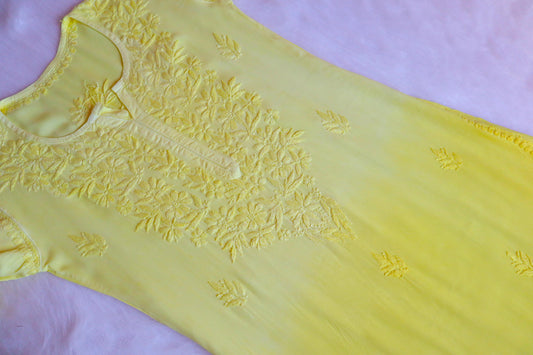 Amber Pastel Yellow Ombre Long Rayon Kurta