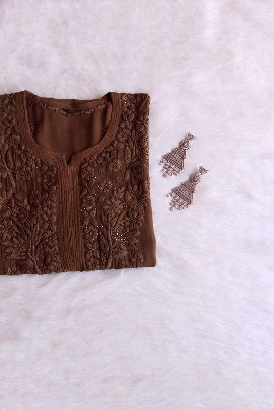 Ehsaas Chocolate Brown Viscose Georgette kurta