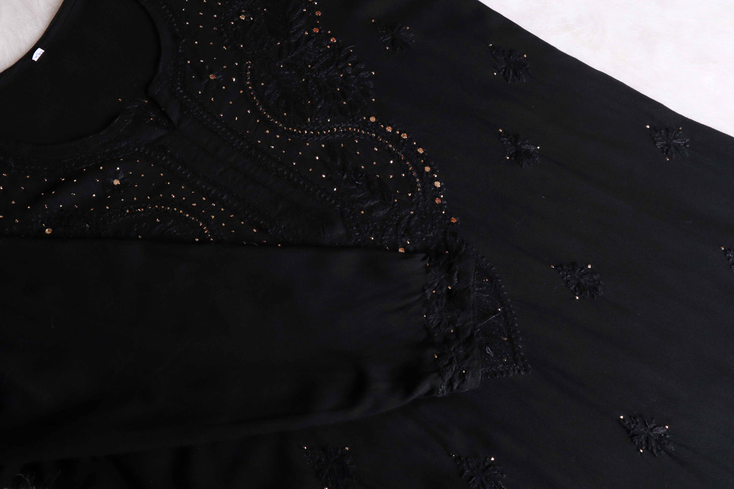 Ida Black Rayon mukaish Long Kurta