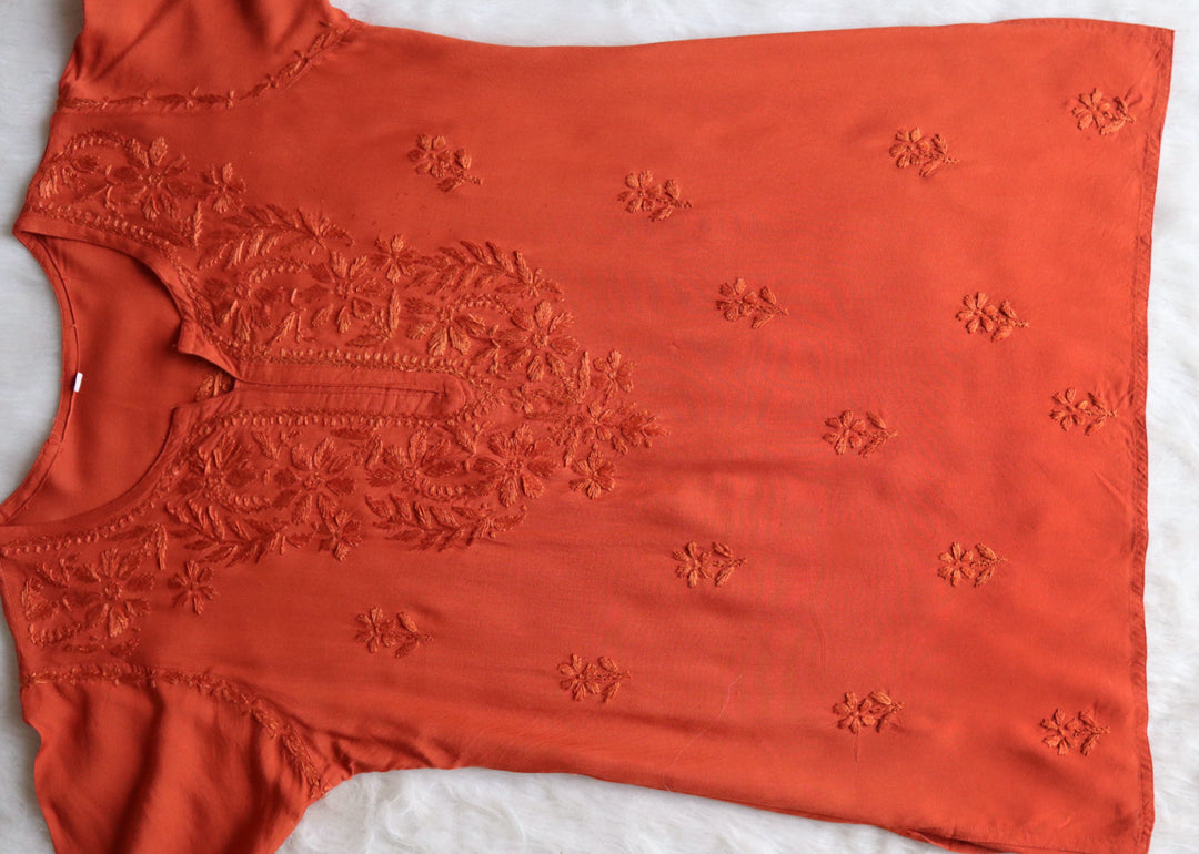Kyara Rust Orange Short Rayon Kurta