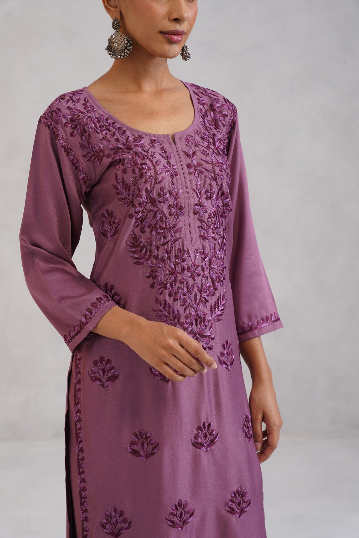 Meher Plum Embroidered Straight Kurta Palazzo Set