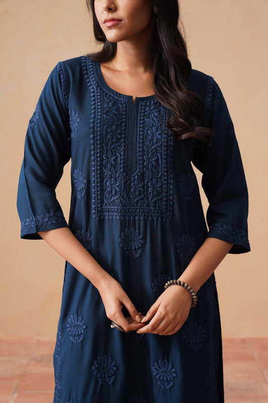Rozana Navy blue 2 piece Rayon kurta set