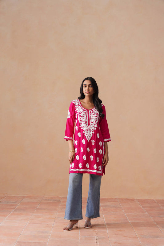 Sama Deep Pink Short Rayon Kurta