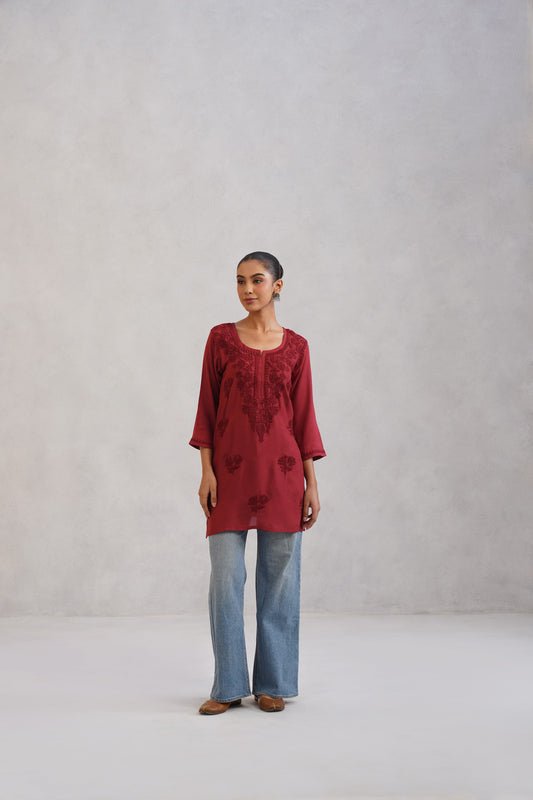 Gulab Rust Ombre Short Rayon Kurta