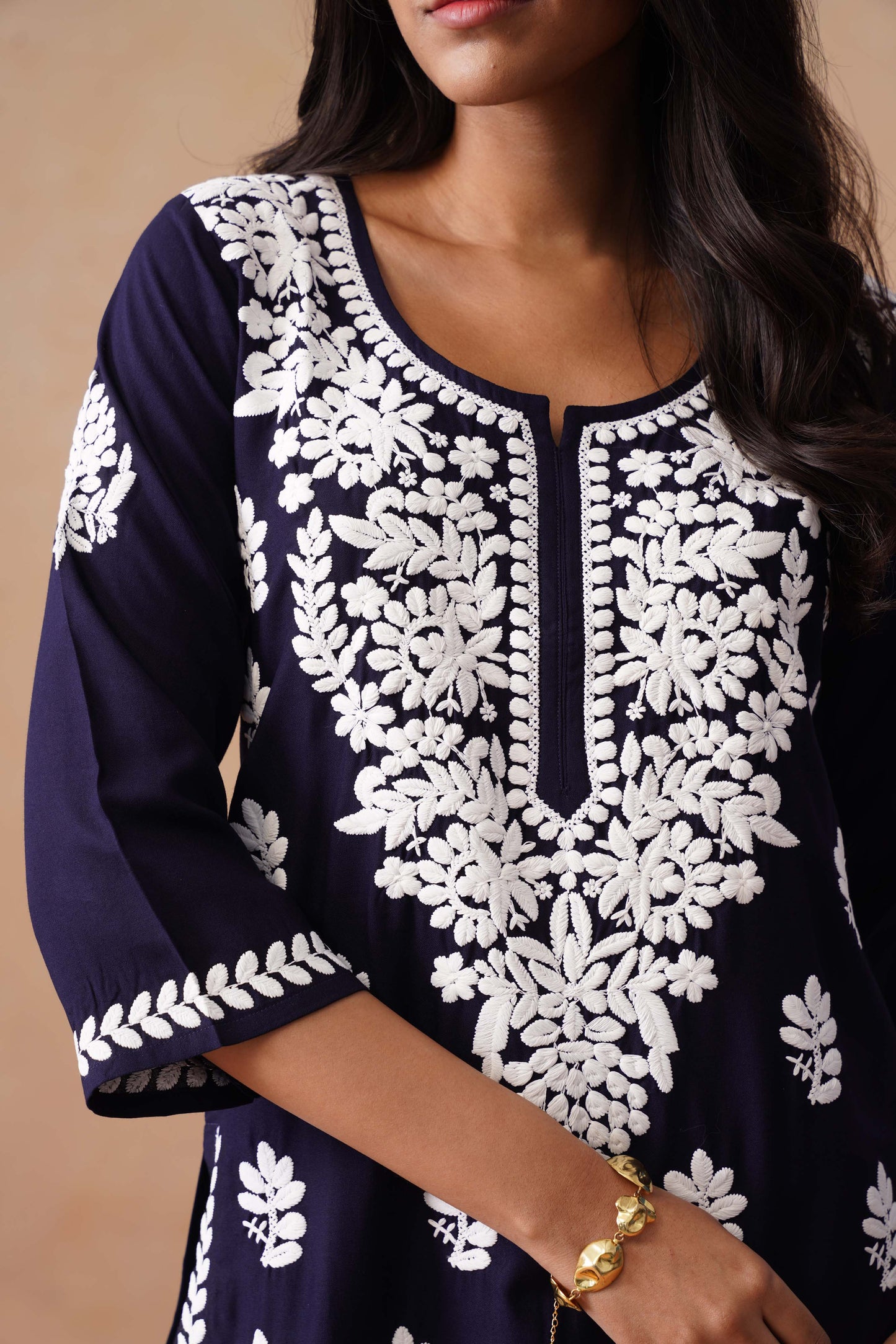 Sama Navy Blue Short Rayon Kurta