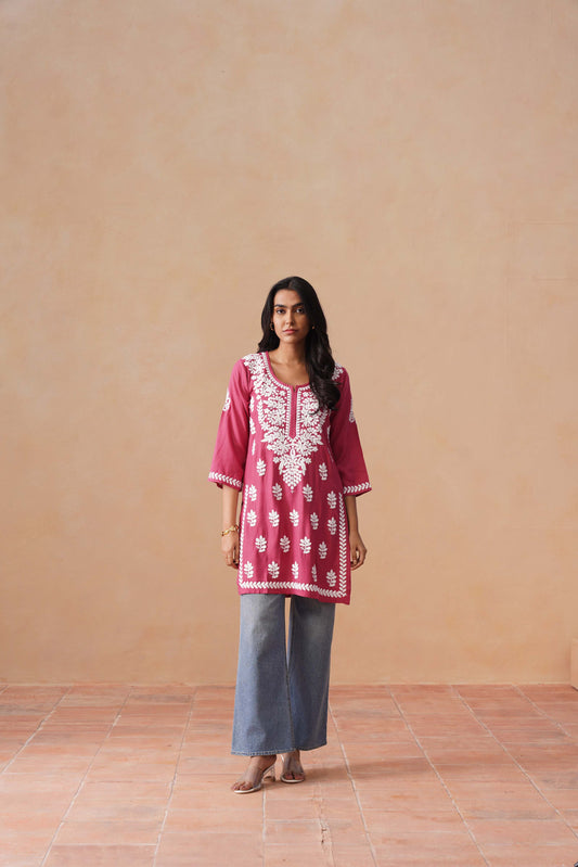 Sama Rose pink Short Rayon Kurta