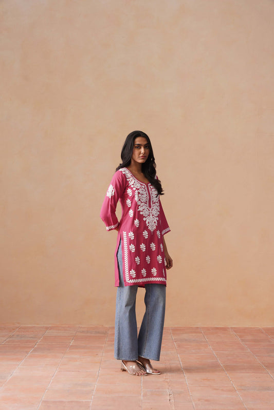 Sama Rose pink Short Rayon Kurta
