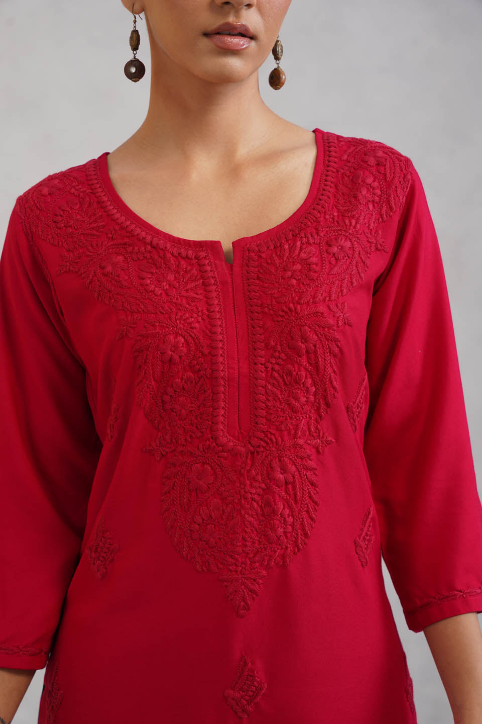 SEHER Cherry Red Short Rayon Kurta