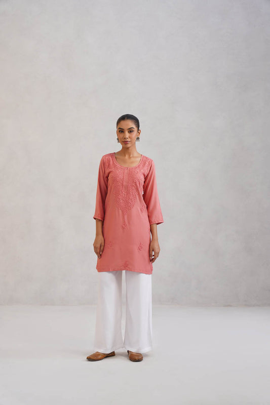 SEHER Peach Ombre Short Rayon Kurta