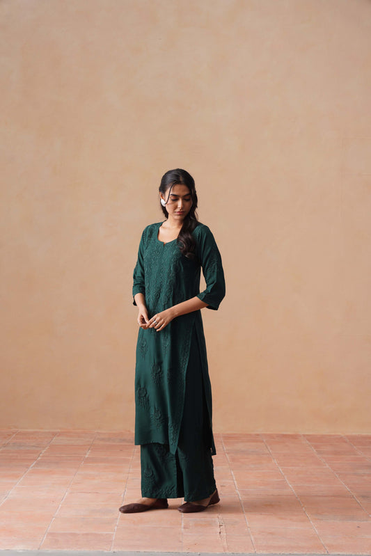 Nayan bottle green 2 piece Rayon kurta set